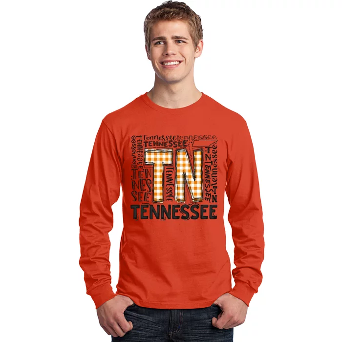 Tennessee State Flag Orange Plaid TN Long Sleeve Shirt