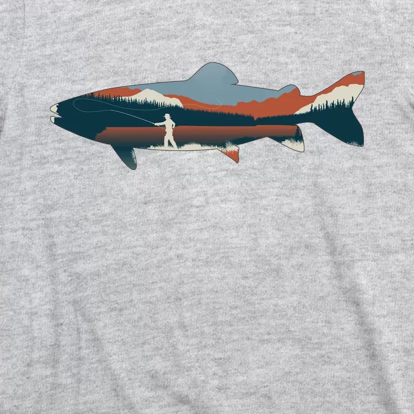 Trout Silhouette Fly Fishing Mountain Sunset T-Shirt