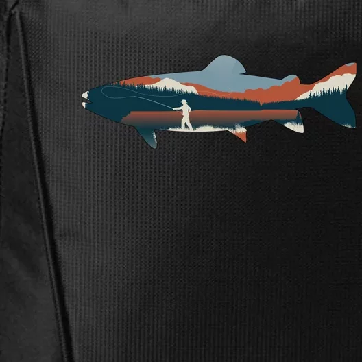 Trout Silhouette Fly Fishing Mountain Sunset City Backpack