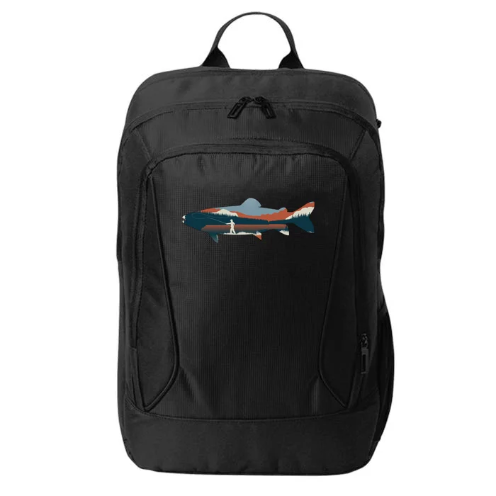 Trout Silhouette Fly Fishing Mountain Sunset City Backpack