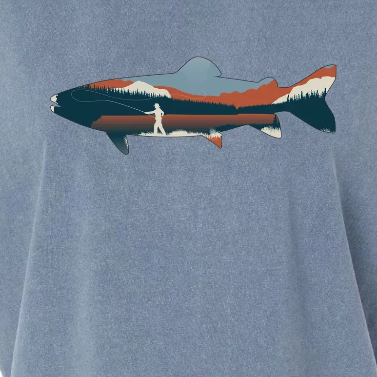 Trout Silhouette Fly Fishing Mountain Sunset Garment-Dyed Women's Muscle Tee