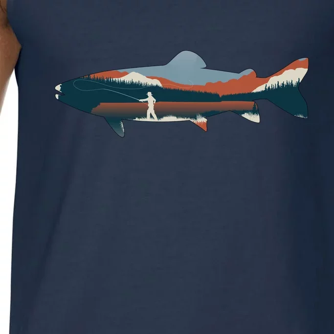 Trout Silhouette Fly Fishing Mountain Sunset Comfort Colors® Tank Top