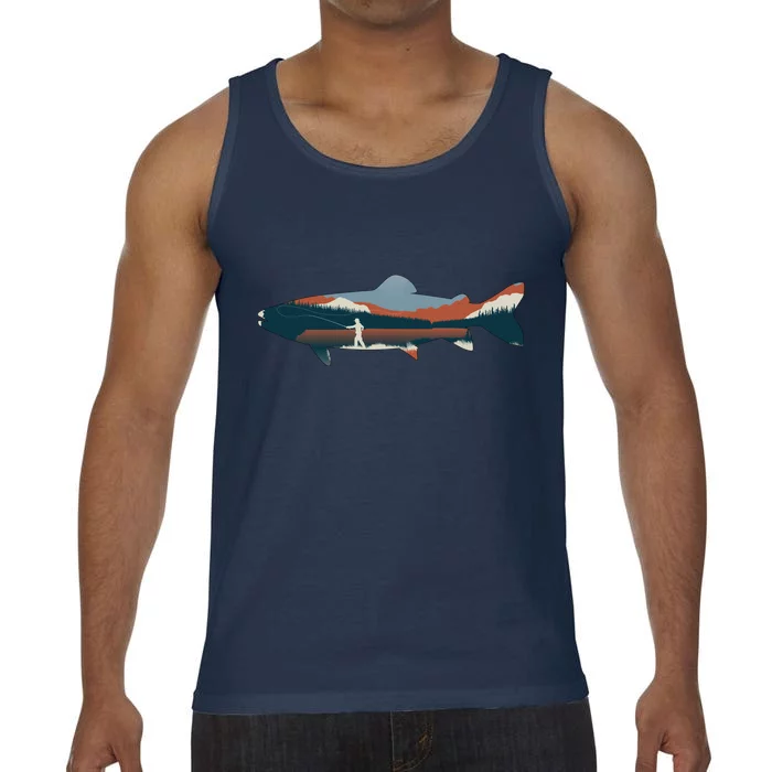 Trout Silhouette Fly Fishing Mountain Sunset Comfort Colors® Tank Top