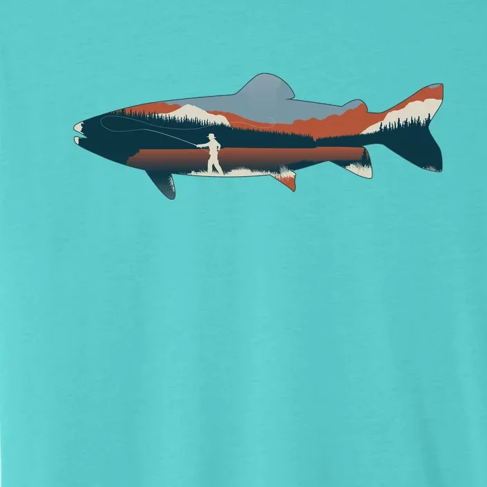 Trout Silhouette Fly Fishing Mountain Sunset ChromaSoft Performance T-Shirt