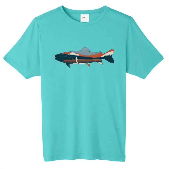 Trout Silhouette Fly Fishing Mountain Sunset ChromaSoft Performance T-Shirt