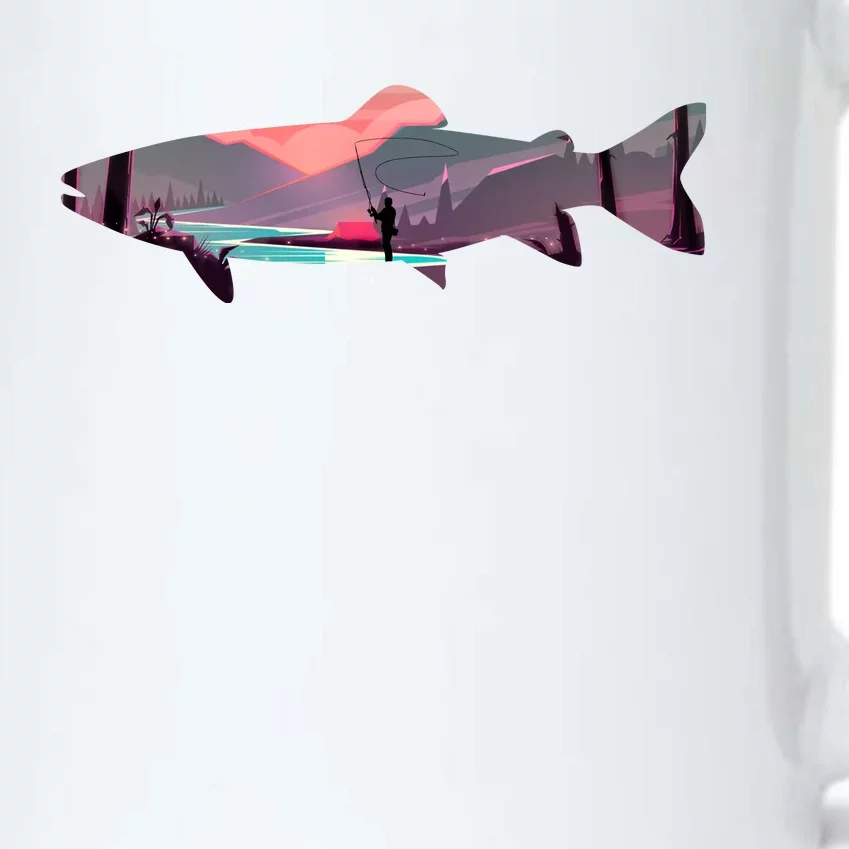 Trout Silhouette Fly Fishing Mountain Sunset River Stream Black Color Changing Mug