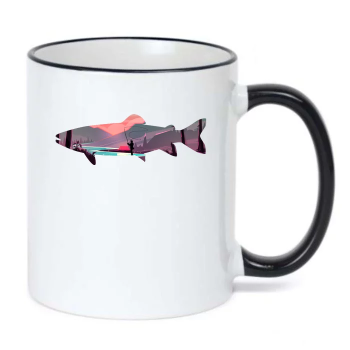 Trout Silhouette Fly Fishing Mountain Sunset River Stream Black Color Changing Mug