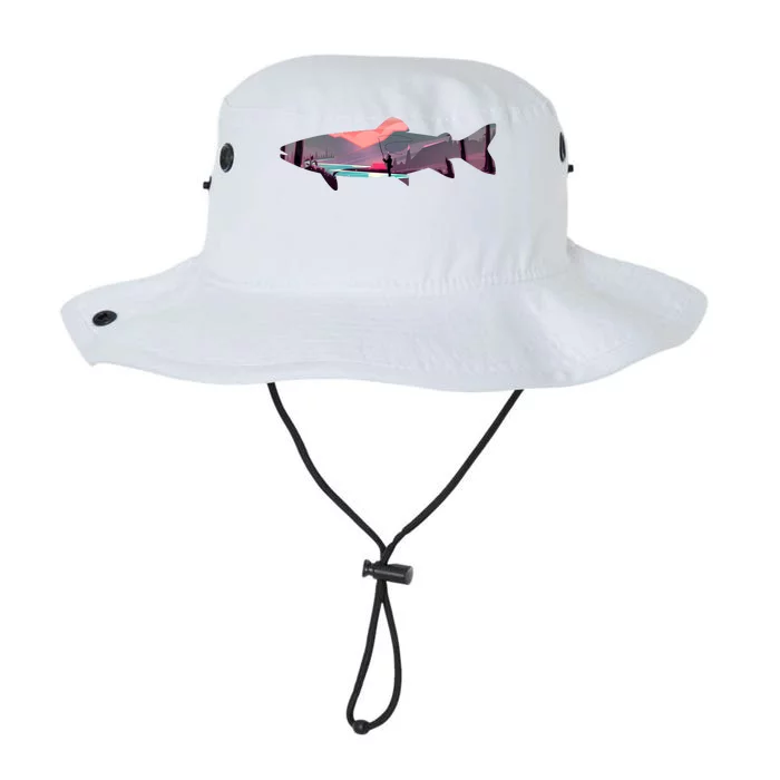 Trout Silhouette Fly Fishing Mountain Sunset River Stream Legacy Cool Fit Booney Bucket Hat