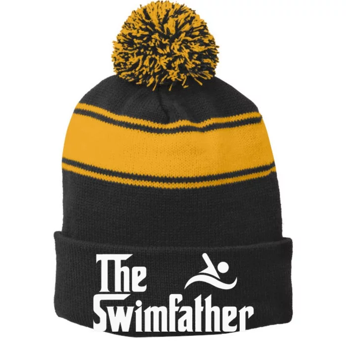 The Swim Father Funny Swimming Swimmer Gift Stripe Pom Pom Beanie