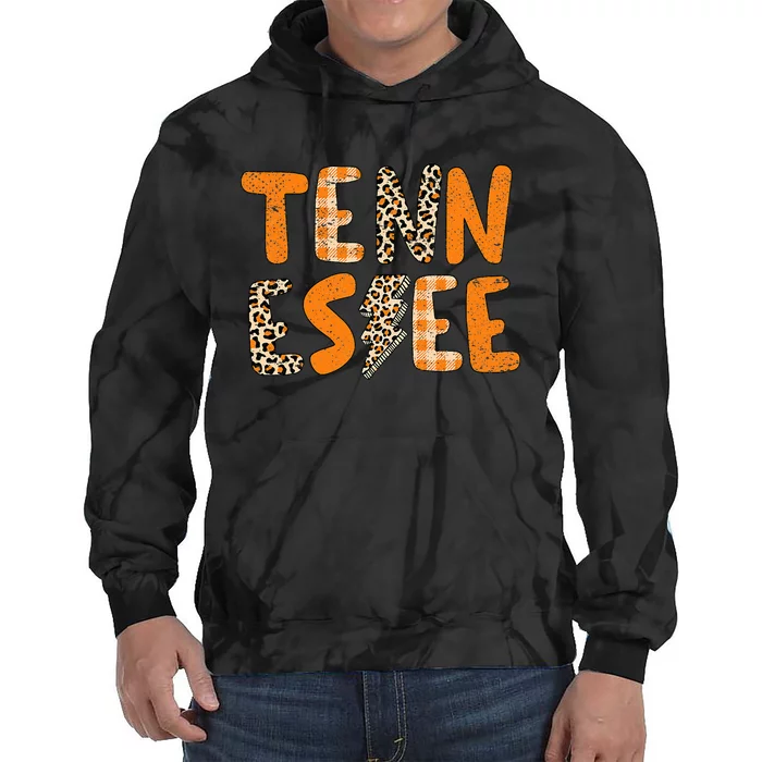 Tennessee State Flag Orange Plaid Leopard Tn Tie Dye Hoodie