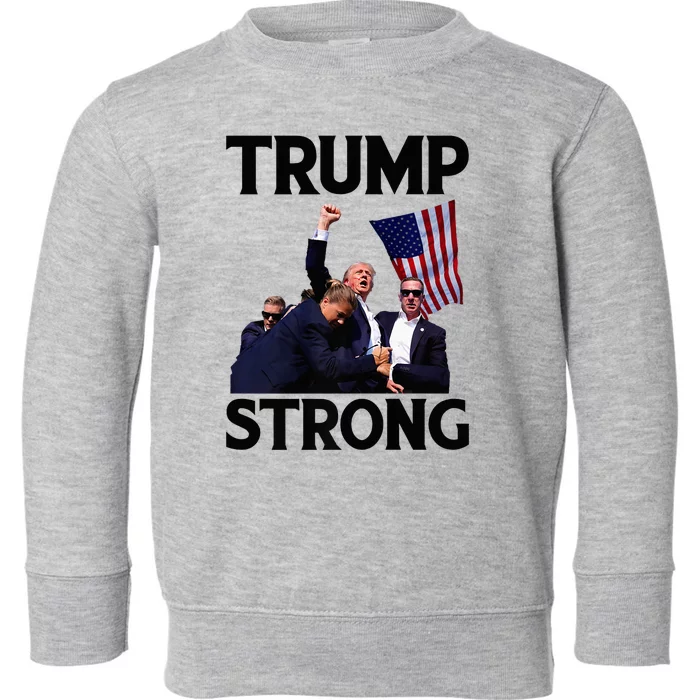 Trump Strong Fist Hand Us Vote Trump 2024 Survives Rally Toddler Sweatshirt