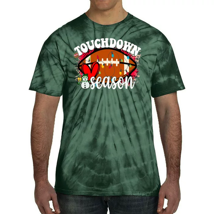 Touchdown Season Football Heart Christmas Tie-Dye T-Shirt