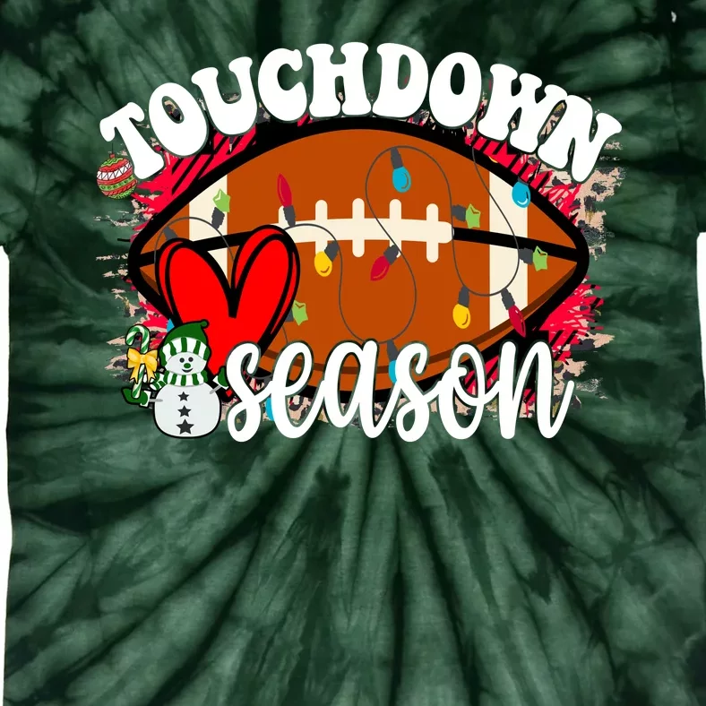 Touchdown Season Football Heart Christmas Tie-Dye T-Shirt