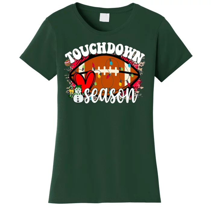 Touchdown Season Football Heart Christmas Women's T-Shirt