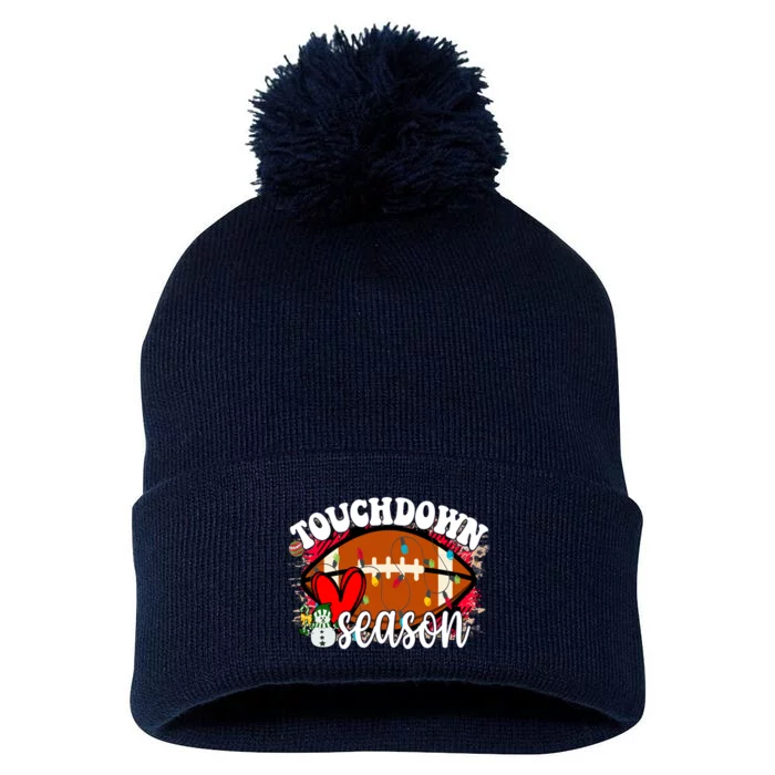 Touchdown Season Football Heart Christmas Pom Pom 12in Knit Beanie