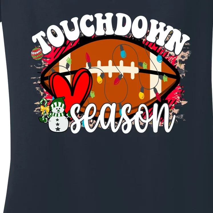 Touchdown Season Football Heart Christmas Women's V-Neck T-Shirt