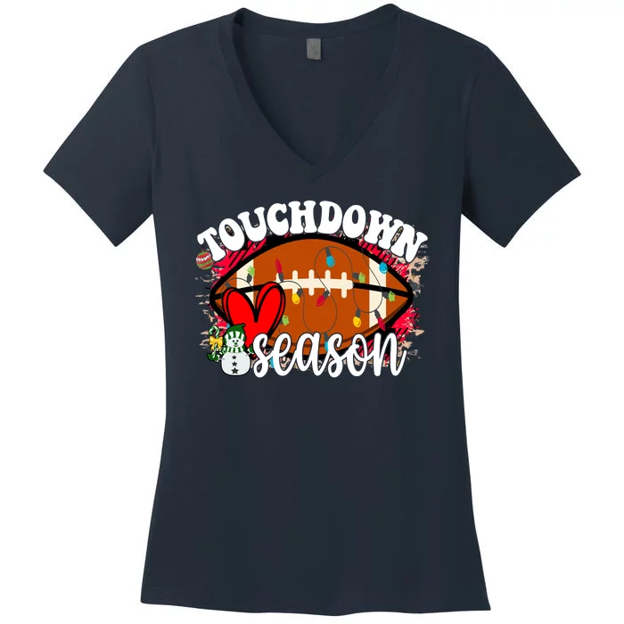 Touchdown Season Football Heart Christmas Women's V-Neck T-Shirt