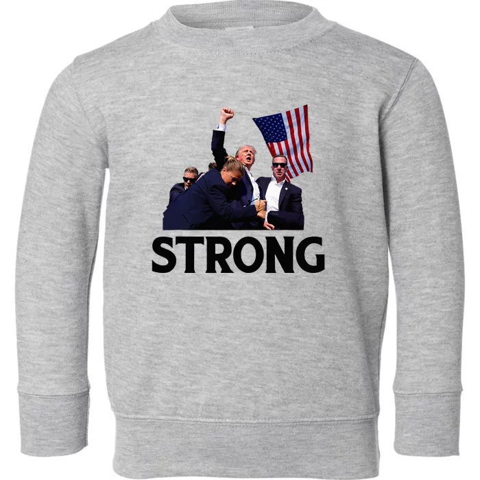 Trump Strong Fist Hand Us Vote Trump 2024 Survives Rally Toddler Sweatshirt