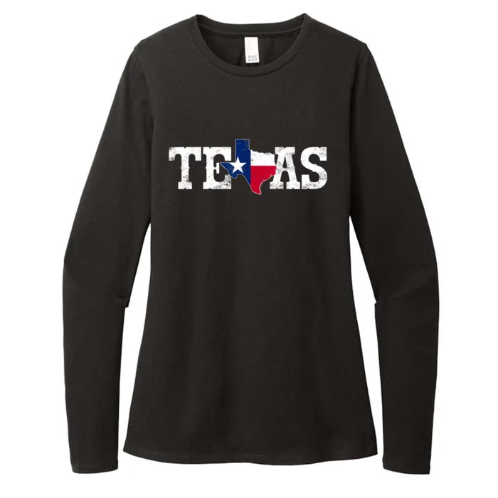 Texas Shaped Flag Grunge Distressed Texas Womens CVC Long Sleeve Shirt