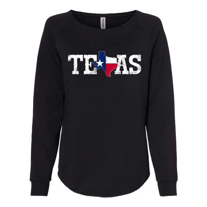 Texas Shaped Flag Grunge Distressed Texas Womens California Wash Sweatshirt