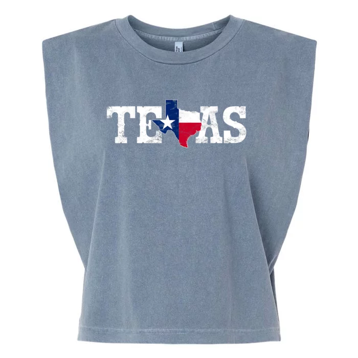 Texas Shaped Flag Grunge Distressed Texas Garment-Dyed Women's Muscle Tee