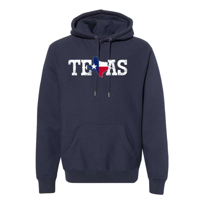 Texas Shaped Flag Grunge Distressed Texas Premium Hoodie