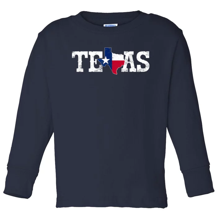 Texas Shaped Flag Grunge Distressed Texas Toddler Long Sleeve Shirt