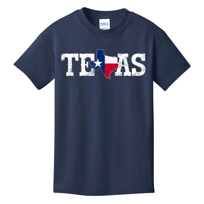 Texas Shaped Flag Grunge Distressed Texas Kids T-Shirt