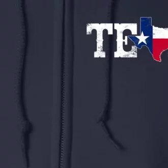 Texas Shaped Flag Grunge Distressed Texas Full Zip Hoodie