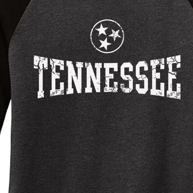 Tennessee State Flag Home Tennessean Distressed Orange Women's Tri-Blend 3/4-Sleeve Raglan Shirt