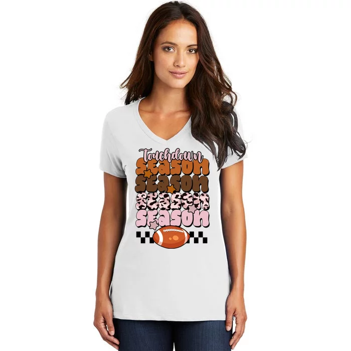 Touch Season Football Lover Cute Retro Women's V-Neck T-Shirt