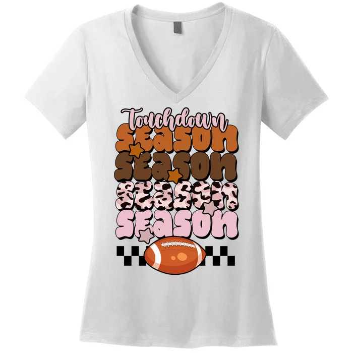 Touch Season Football Lover Cute Retro Women's V-Neck T-Shirt