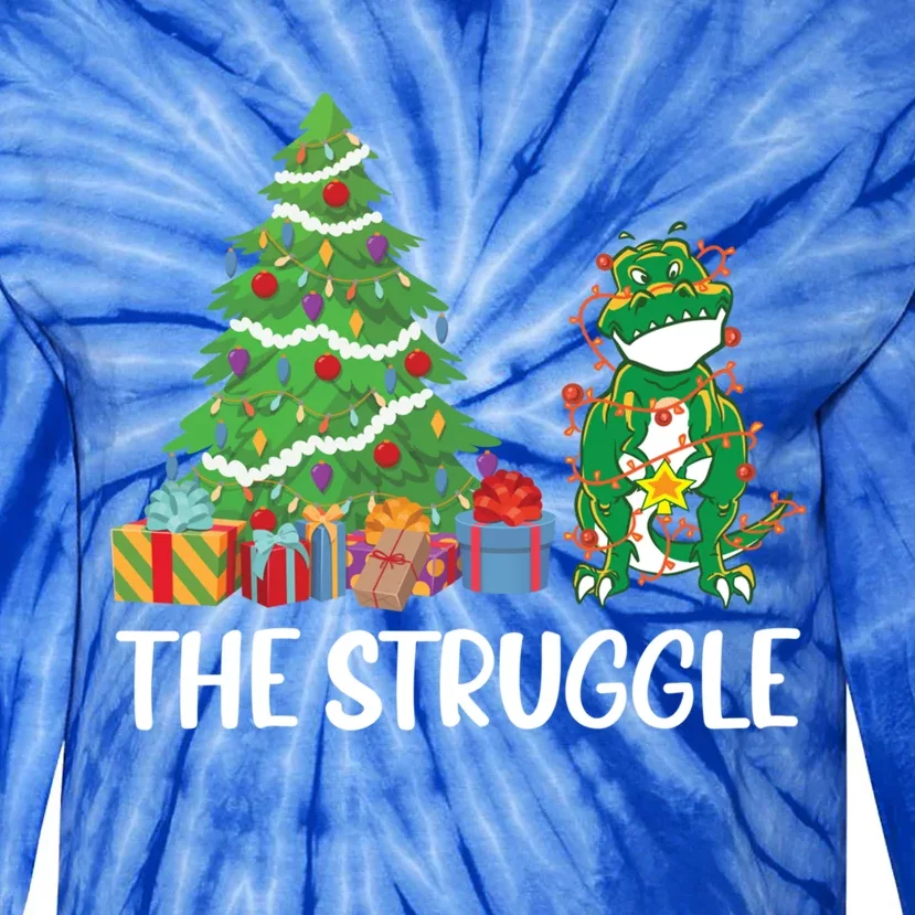 The Struggle Funny Christmas Dinosaur Xmas Tree Dino Lover Meaningful Gift Tie-Dye Long Sleeve Shirt