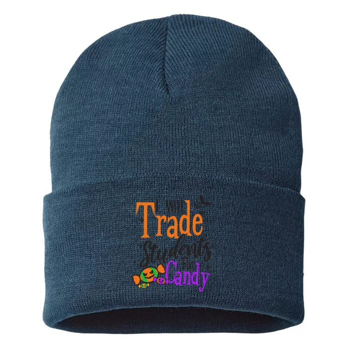 Trade Students For Candy Design Halloween Teacher Meaningful Gift Sustainable Knit Beanie