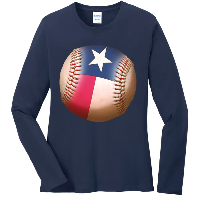 Texas State Flag Baseball Fan Ladies Long Sleeve Shirt