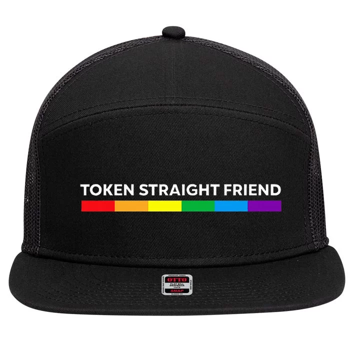 Token Straight Friend Rainbow Colors Lgbt 7 Panel Mesh Trucker Snapback Hat