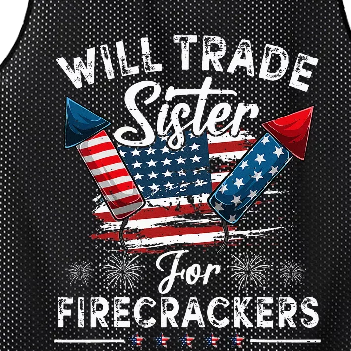 Trade Sister For Firecrackers Funny 4th Of July Kids Mesh Reversible Basketball Jersey Tank