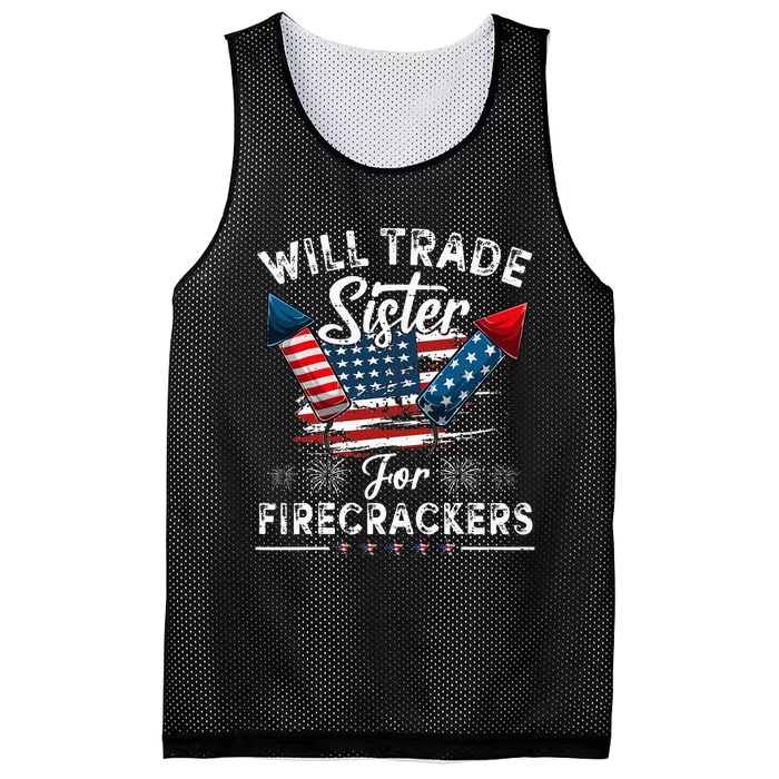 Trade Sister For Firecrackers Funny 4th Of July Kids Mesh Reversible Basketball Jersey Tank