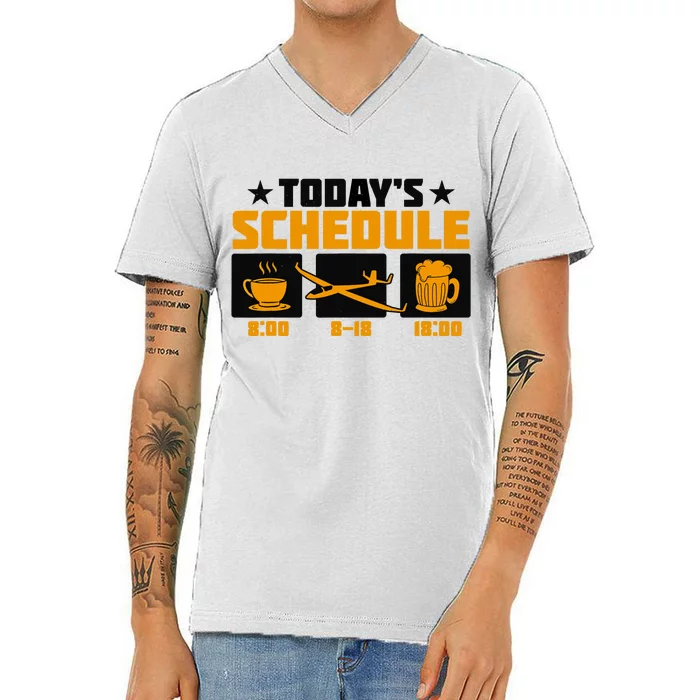 Todays Schedule Glider Airplane Flying Pilot Sailplane V-Neck T-Shirt