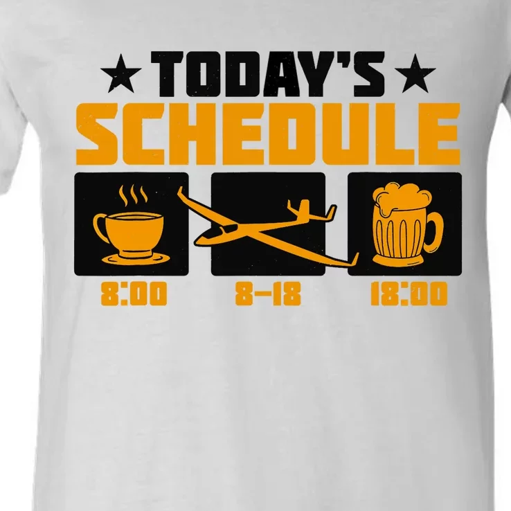 Todays Schedule Glider Airplane Flying Pilot Sailplane V-Neck T-Shirt