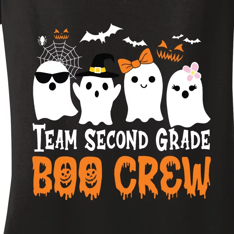 Team Second Grade Boo Crew Cute Ghost Halloween Teacher Kids Women's V-Neck T-Shirt