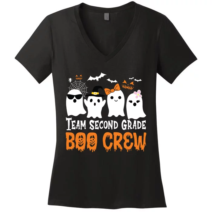 Team Second Grade Boo Crew Cute Ghost Halloween Teacher Kids Women's V-Neck T-Shirt