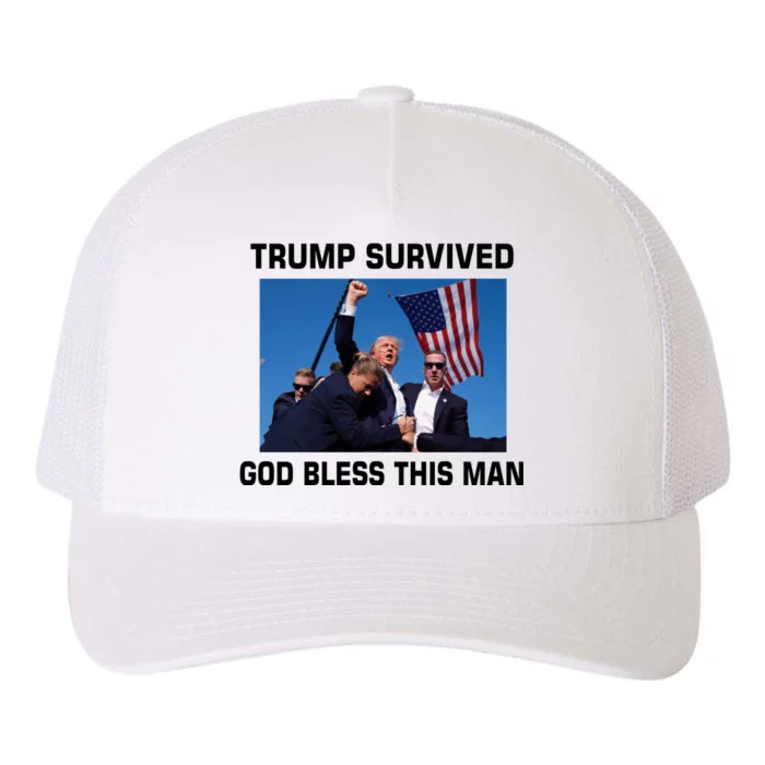 Trump Survived God Bless This Man Gun Shot Pennsylvania Rally Yupoong Adult 5-Panel Trucker Hat