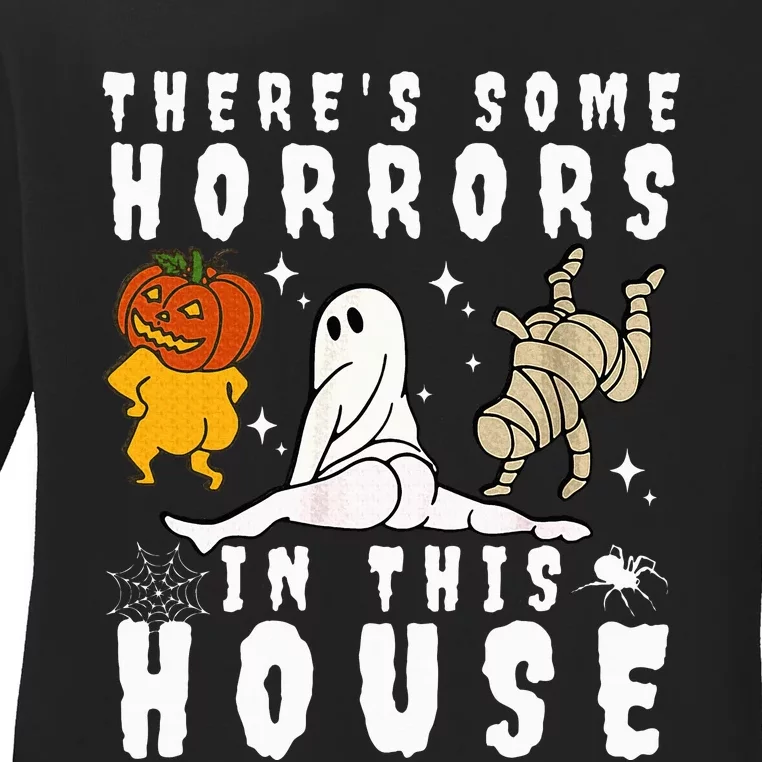 There's Some Horrors In This House Ghost Pumpkin Halloween Ladies Long Sleeve Shirt