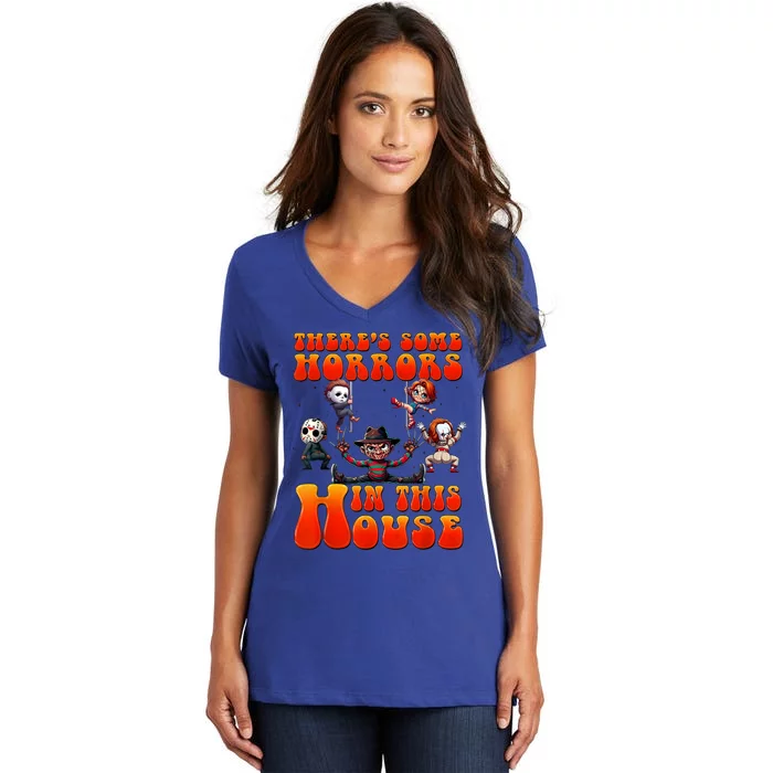 ThereS Some Horrors In This House Funny Horror Characters Women's V-Neck T-Shirt