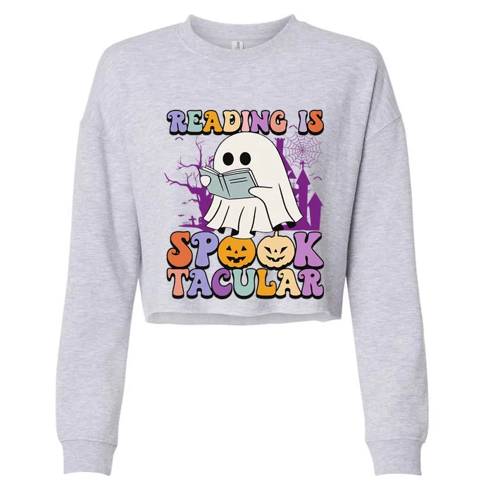 Teachers Students Halloween Reading Is Spook Tacular Cropped Pullover Crew