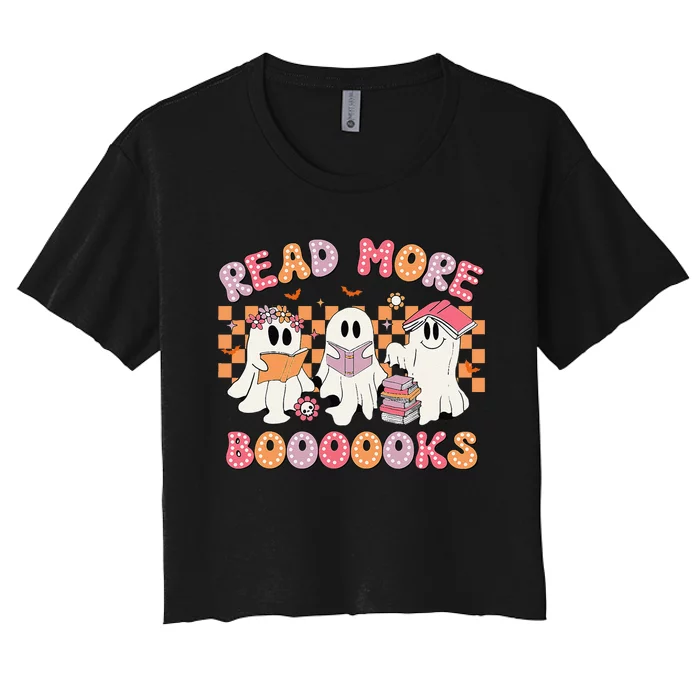 Teachers Students Halloween Costume Reading Read More Books Women's Crop Top Tee