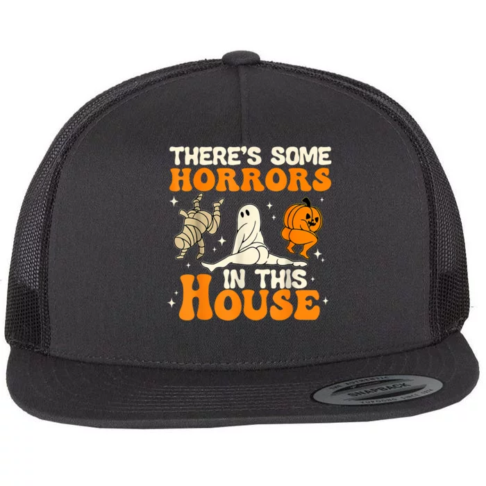 ThereS Some Horrors In This House Ghost Pumpkin Halloween Flat Bill Trucker Hat