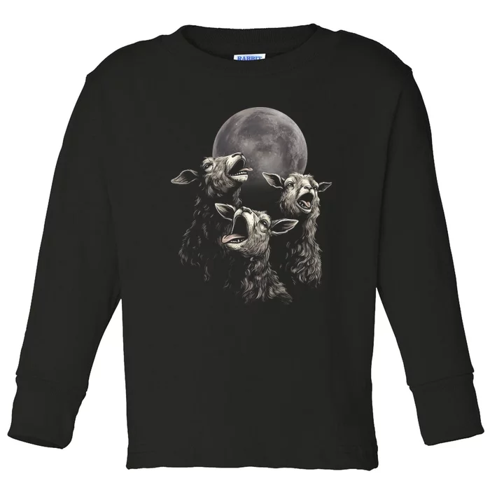 Three Sheeps Howling To The Moon Toddler Long Sleeve Shirt