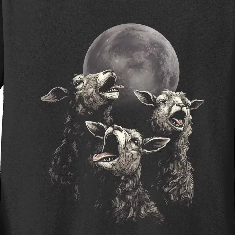 Three Sheeps Howling To The Moon Kids Long Sleeve Shirt